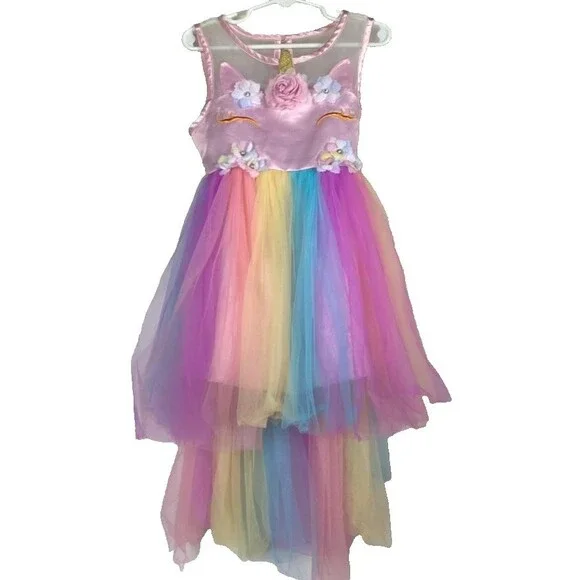 Sunny Fashion Girls Dress Unicorn Rainbow Tulle Pageant Princess Party -Size 5 T - Picture 2 of 16